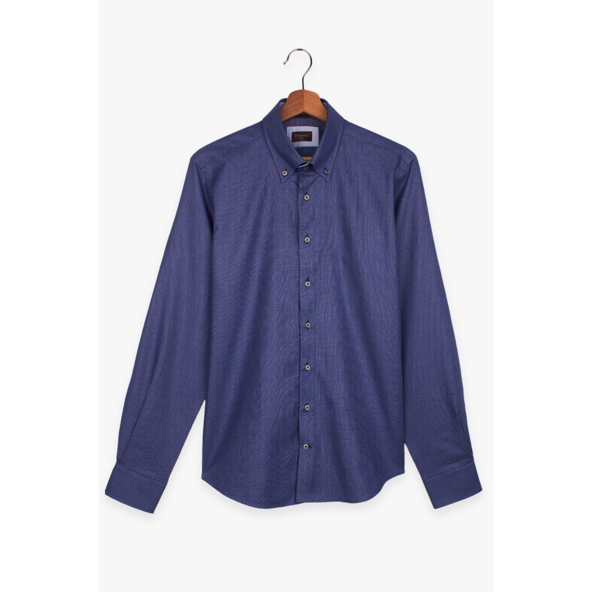 Camicia Uomo 2 Bottoni Button Down Slim Jacquard Fantasia Blu/Celeste