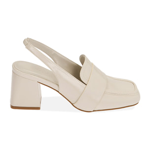 Mocasín destalonado crema naplack, tacón 6,5 cm