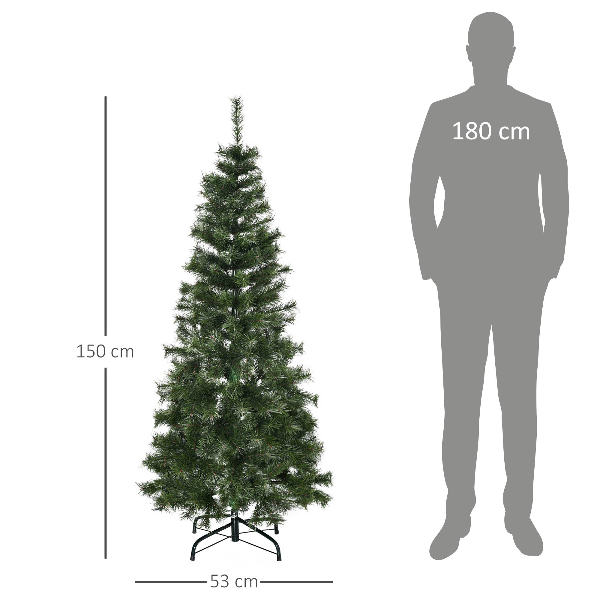 HOMCOM Árbol de Navidad Artificial 150 cm Ignífugo con 367 Ramas Hojas de PVC Apertura Automática Base Plegable y Soporte Metálico Decoración Navideña para Interiores Verde