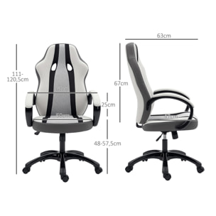 Silla Gaming Tapizada en PU y Malla Silla Gamer Giratoria con Función de Basculante Altura Ajustable para Hogar Oficina Estudio Gris