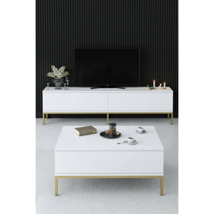 Mobile porta TV Dpetrell, Credenza da soggiorno, Armadio basso per TV, Base parete attrezzata, 180x30h47 cm, Bianco e Oro