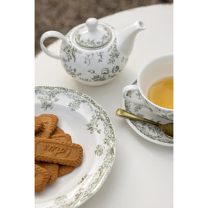 J-Line Assiette profonde fleurs - céramique - vert foncé/blanc - set de 6