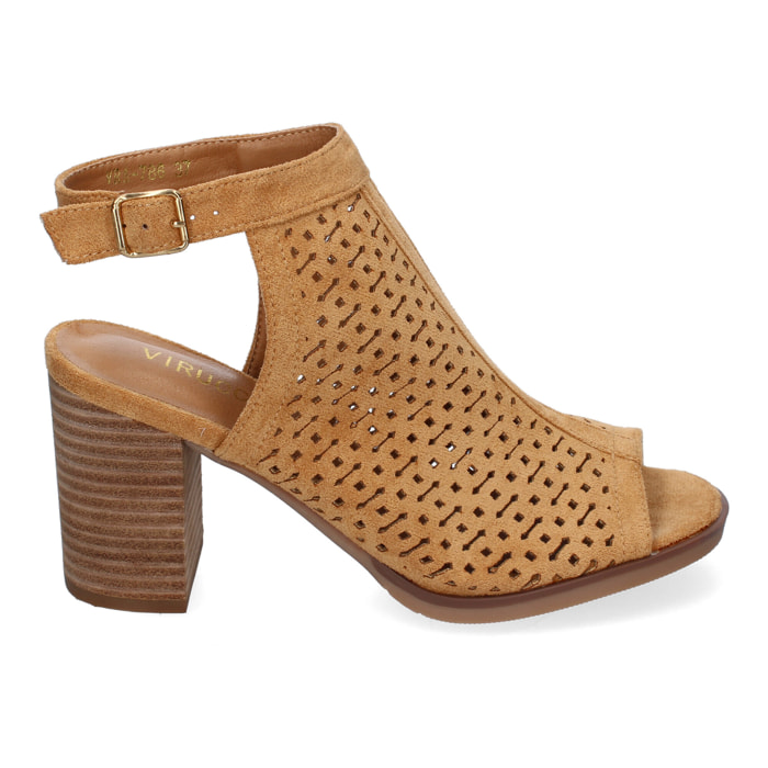 Sandalia de Tacon para Mujer, con Calados y Detalles de Costura, Punta y Talon Abiertos