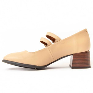 Mocasín De Tacón - Beige - Altura: 5 Cm