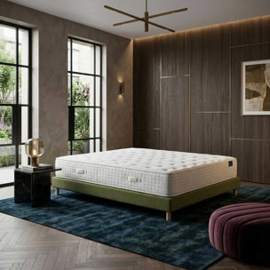 Ensemble matelas mousse haute résilience CALLISTO, H29 cm, accueil mémoire de forme, sommier vert