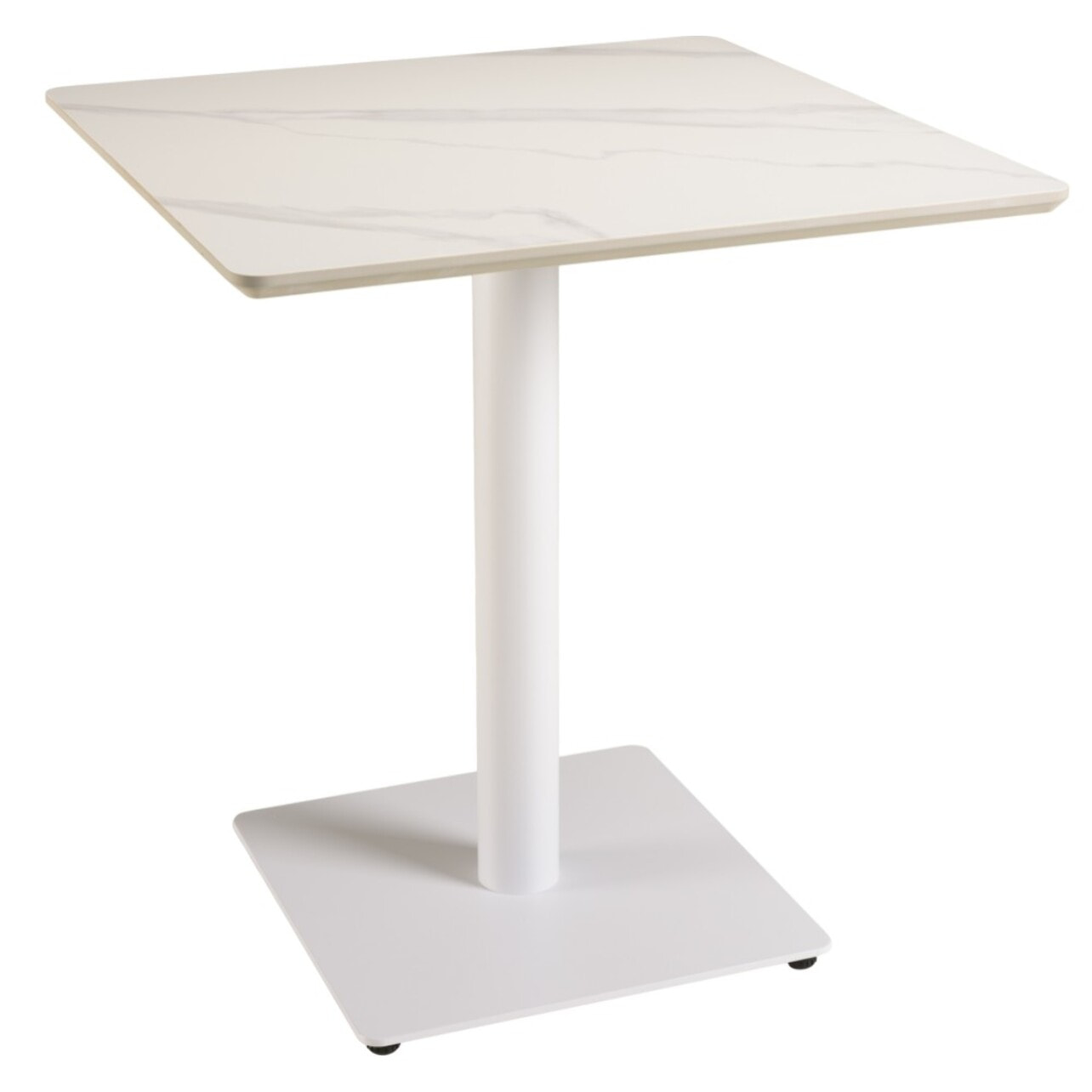 ICARE - Ensemble n°3: table bistrot 70x70cm en céramique marbré blanc