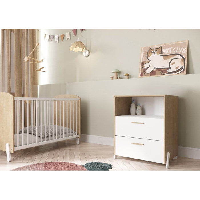 Commode enfant 2 tiroirs et une niche "Naili" - Blanc