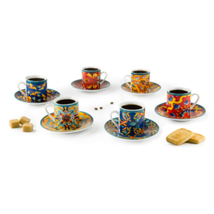Set 6 Tazzine Caffè con Piattini Excelsa – Trinacria, Porcellana Multicolore