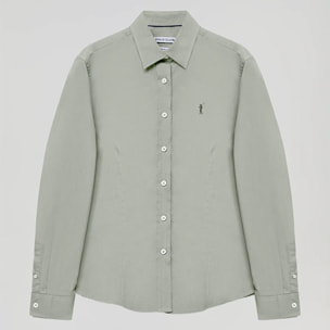 Camicia in popeline Slim Fit verde giada con ricamo Rigby Go