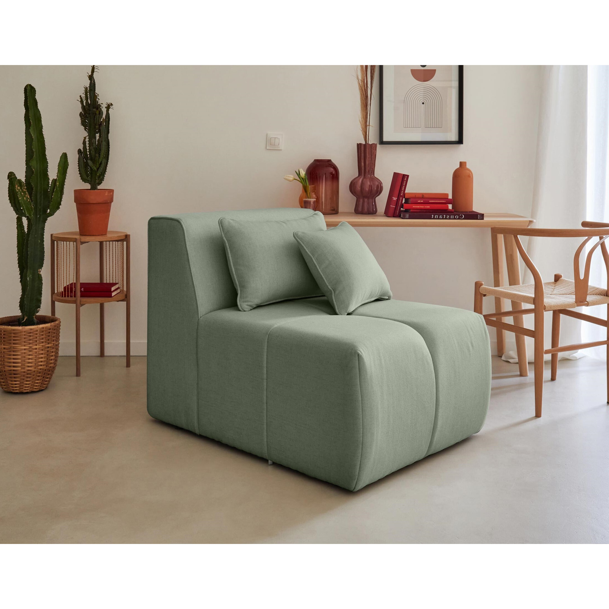 Caracas - canapé modulable d'angle droit - 5 places - en tissu - Vert sauge