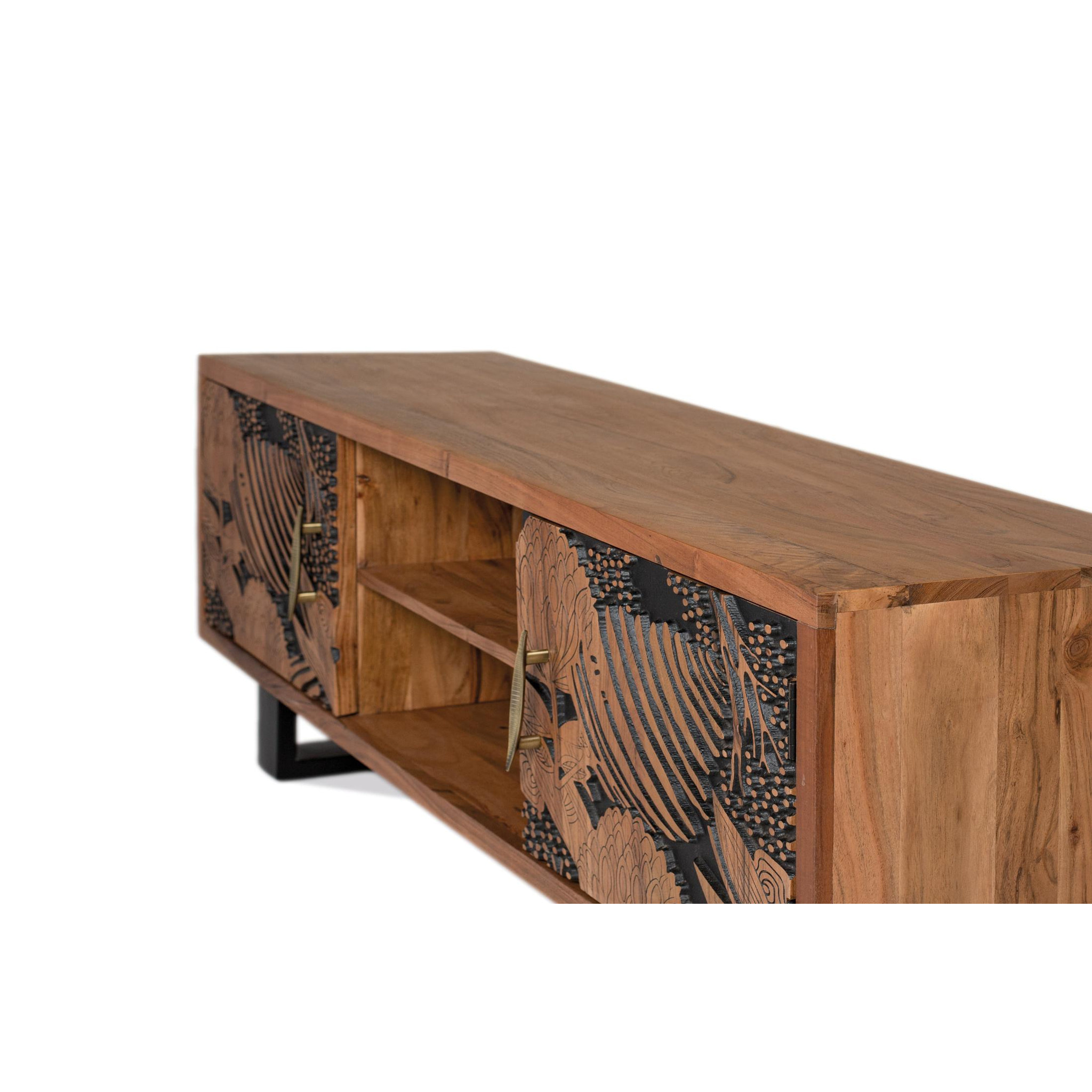 Mueble TV de Madera de Acacia 160 Cm Estilo Étnico Moderno