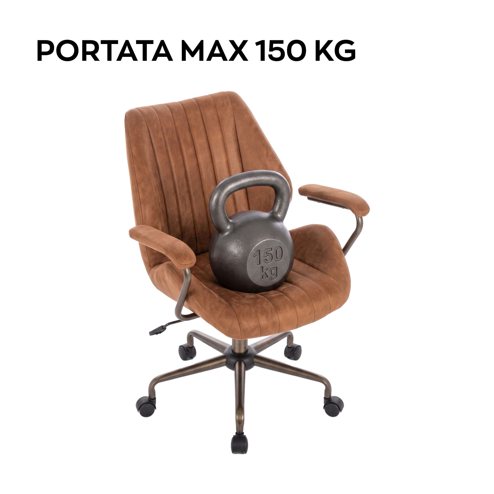 Havana - Sedia Da Ufficio 45x92x37 cm Poltrona Industrial Chic in Camoscio Suade Base a Stella in Bronzo Spazzolato