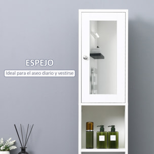 kleankin Armario Alto para Baño con Espejo Mueble Columna de Baño Madera con 2 Estantes Abiertos 2 Puertas y Baldas Interiores Ajustables 30x28x180 cm Blanco