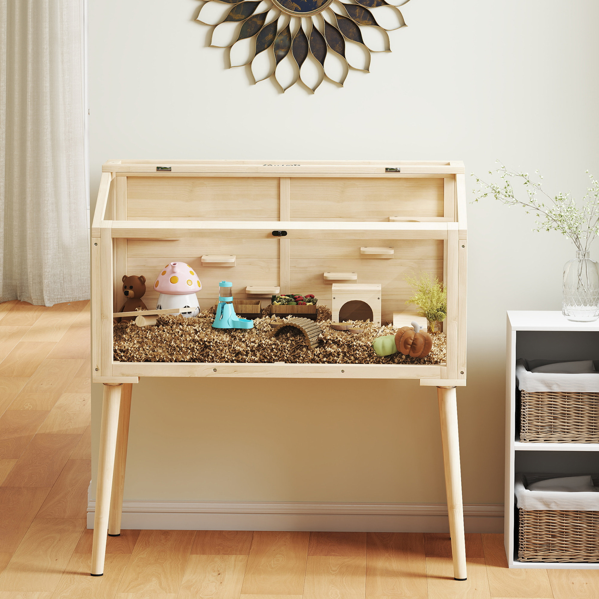 Cage hamster rongeur en bois plexiglas - 7 plateformes - multi-accessoires - 110 x 52 x 101 cm