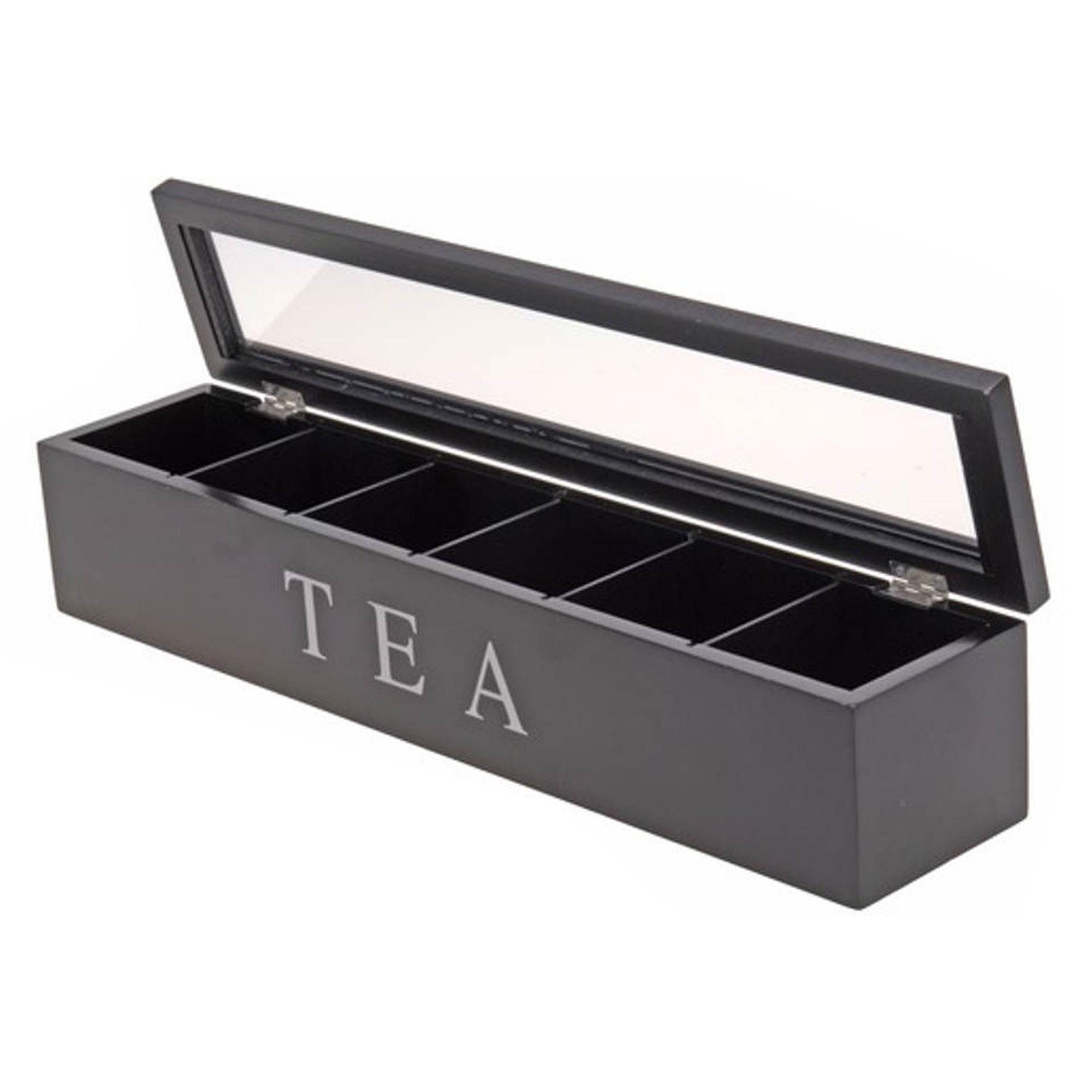 caja de té en mdf con 6 compartimentos color negro