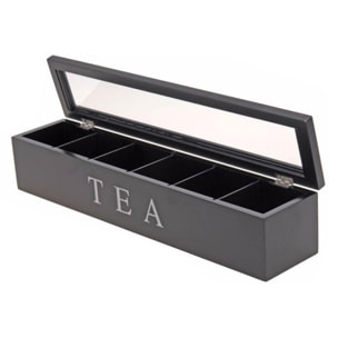 caja de té en mdf con 6 compartimentos color negro