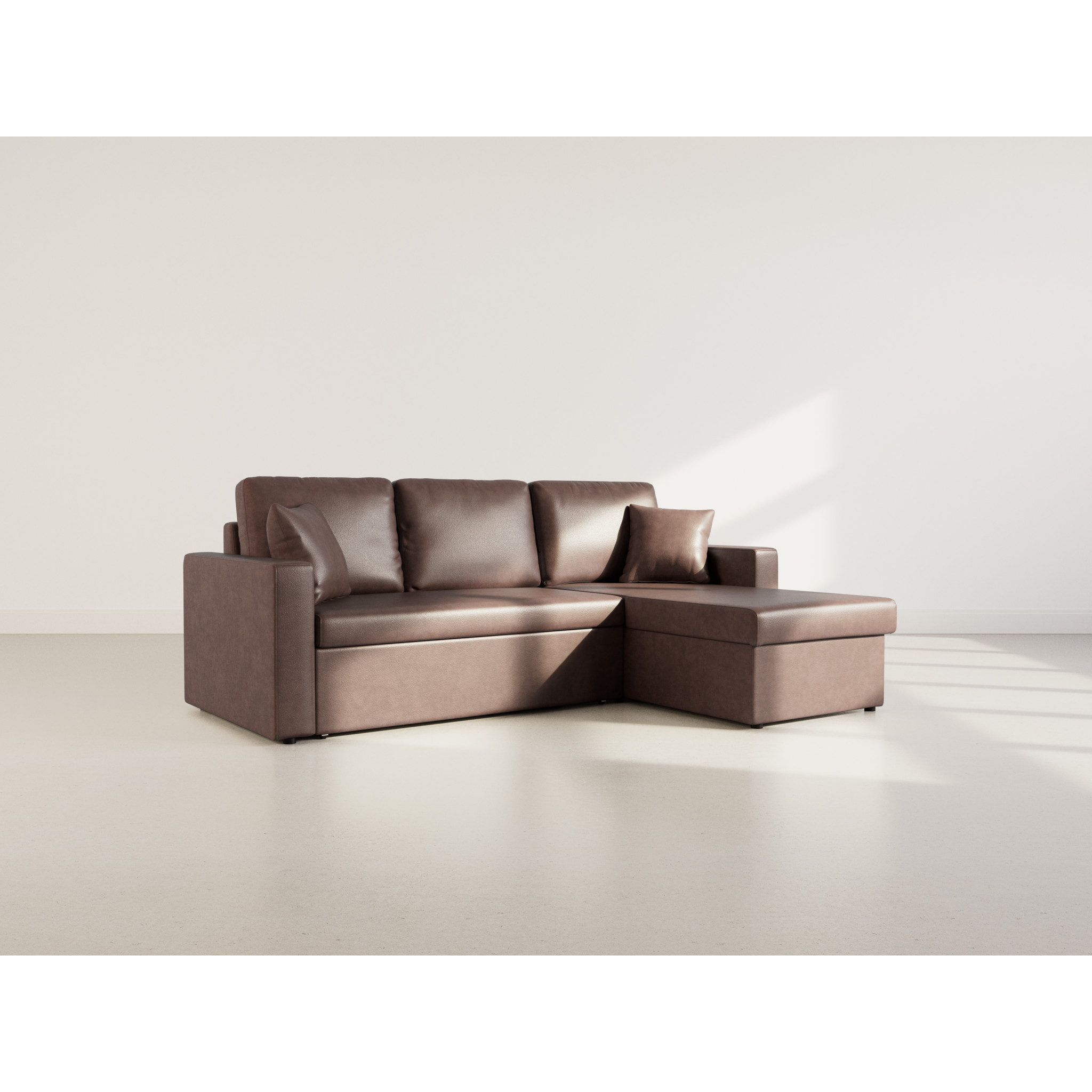 Cyrus - Canapé d'angle réversible 4 places - convertible avec coffre - en simili - Marron