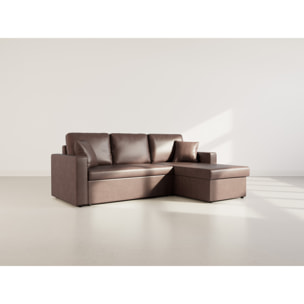 Cyrus - Canapé d'angle réversible 4 places - convertible avec coffre - en simili - Marron