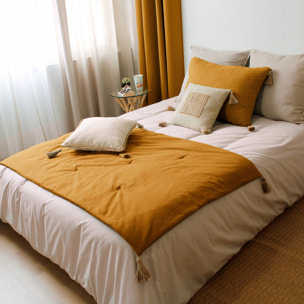 Edredon Panama avec pompons en jute - Jaune moutarde