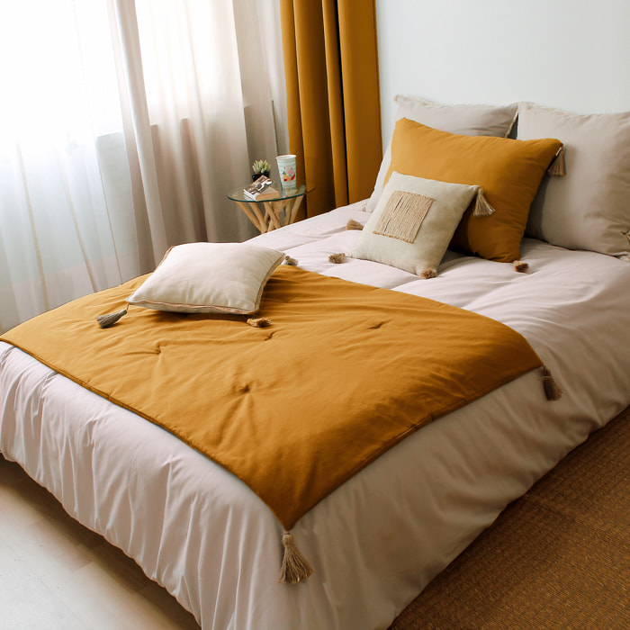 Edredon Panama avec pompons en jute - Jaune moutarde