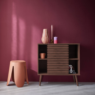 Buffet scandinave décor bois rainuré 1 porte coulissante 80cm MADERE