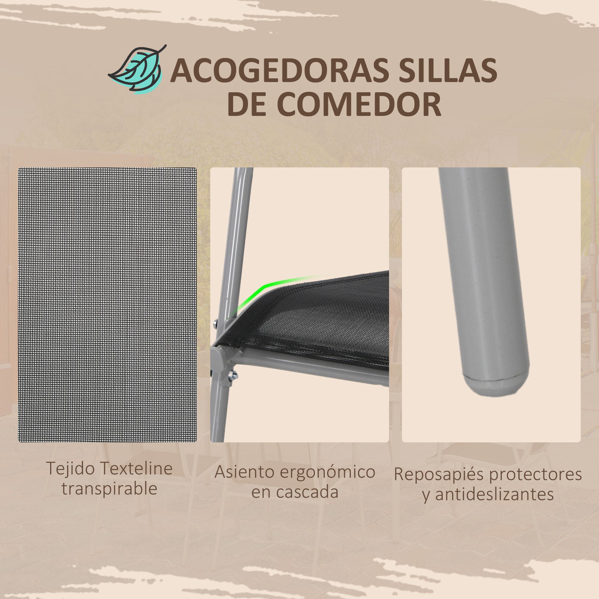 Conjunto de Comedor de Exterior Juego de Comedor de Jardín de 7 Piezas con 1 Mesa 6 Sillas Apilables y Marco de Acero para Terraza Patio Negro