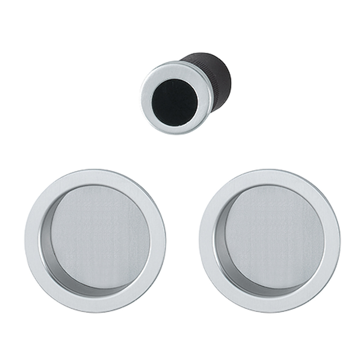 Set 5 aluminium pour porte coulissante 4920 F94-1 ronde aspect chromé satiné, aveugle sans gâche, cuvette + doigt - HOPPE - 3947849
