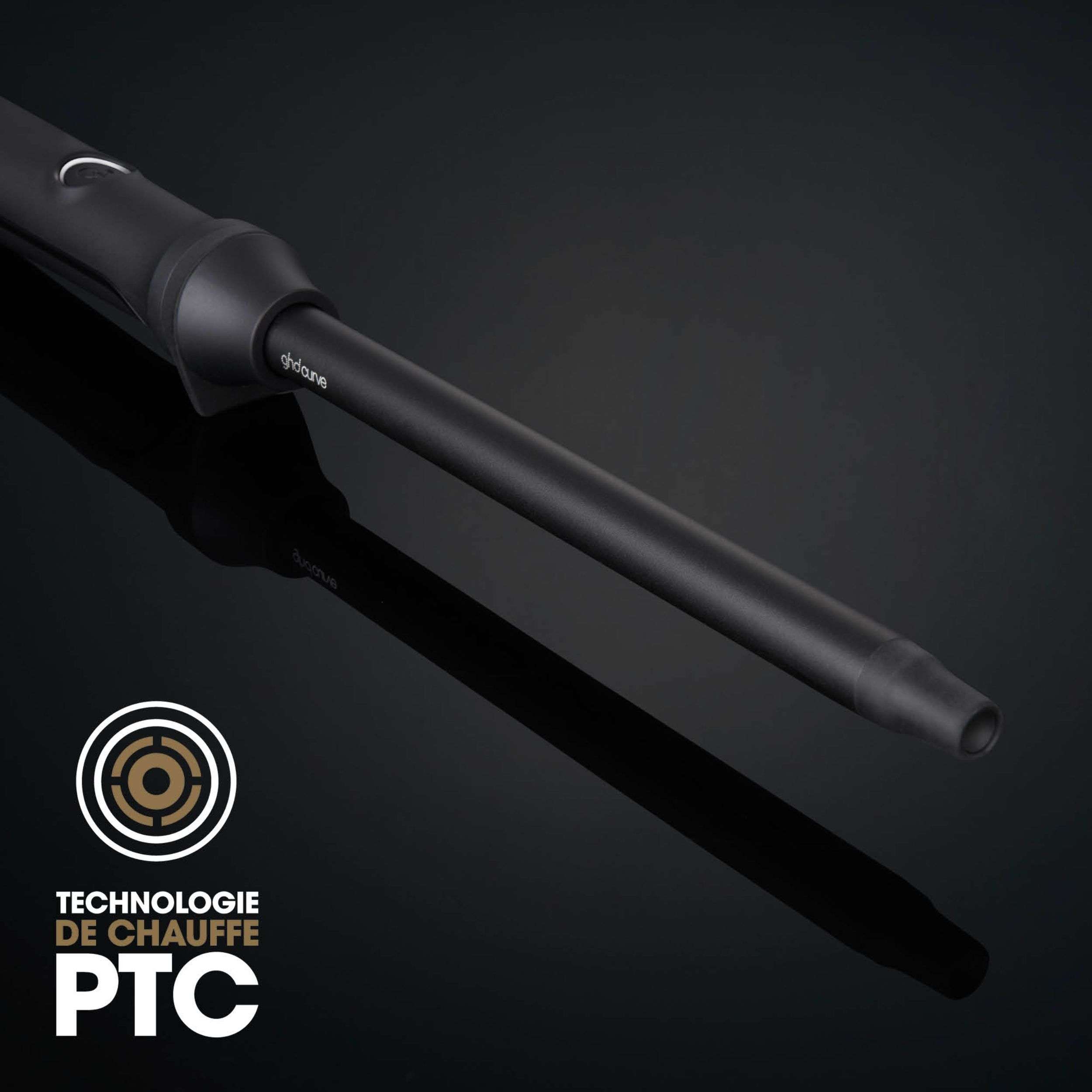 Coffret boucleur ghd curve thin wand, sa brosse à cheveux et sa pochette thermorésistante