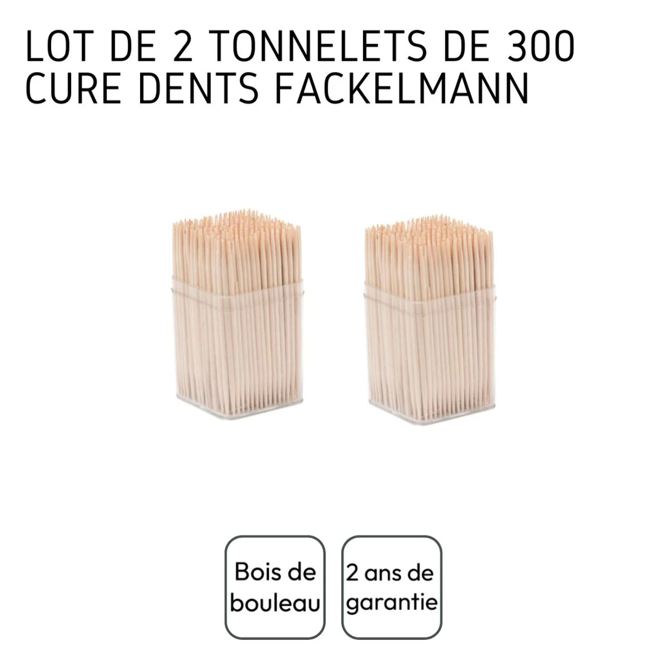 Lot de 2 tonnelets de 300 cure-dents en bois avec couvercle Fackelmann Wood Edition