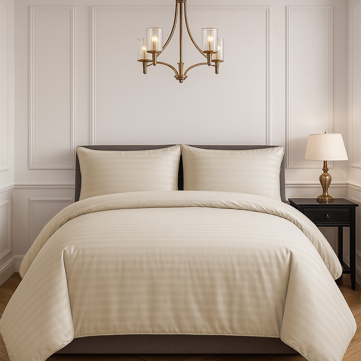 Parure de couette 3 pcs 100% satin de coton taupe