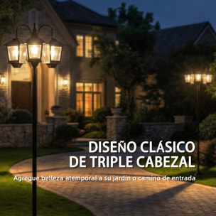 Farola Solar Exterior de Jardín con 3 Cabezales, Luz Solar de Exterior de Aluminio con Encendido/Apagado Automático, Impermeable IP44, para Terraza, Patio, 40x34,5x188 cm, Negro