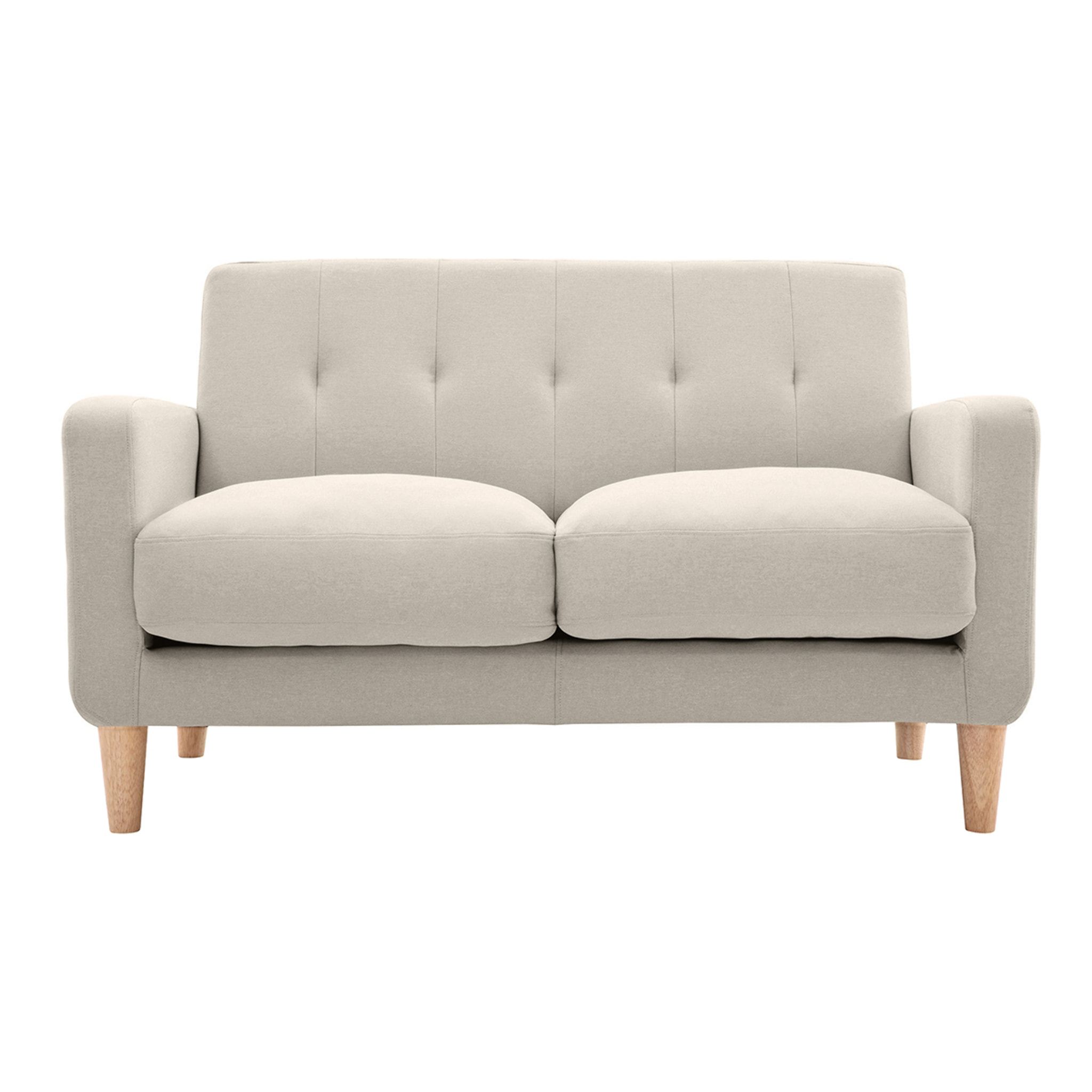 Canapé scandinave 2 places en tissu beige et bois clair LUNA