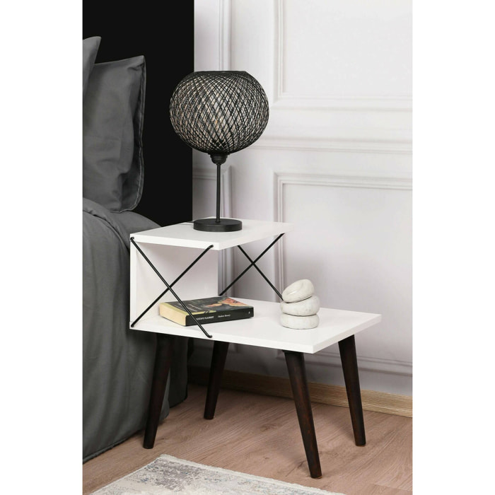 Comodino Newton, Comò basso, Tavolino da notte, Mensola da letto, 50x40h55 cm, Bianco