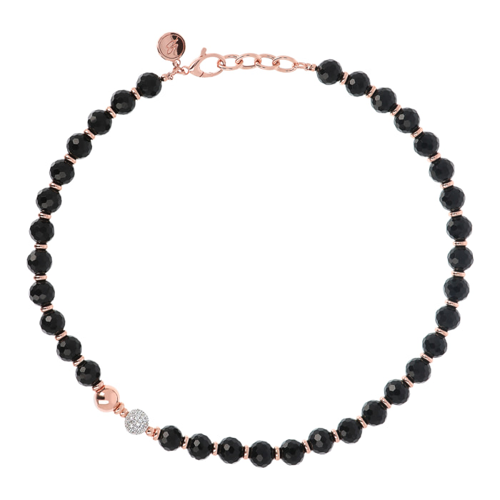 Collana Girocollo con Onice Nero ed Elemento Pavé in Cubic Zirconia Placcata Oro Rosa 18kt