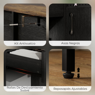 Aparador de 2 Puertas con Orificios, Aparador para Salón con Cajón, Compartimentos Abiertos, Estantes Ajustables, para Cocina, Entrada, Oficina, Negro y Marrón Rústico, 100x40x80 cm