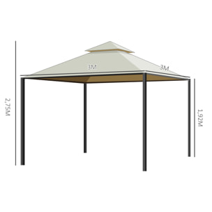 Cenador de Jardín 3x3m Gazebo con Doble Techo 4 Cortinas Laterales Mejor Ventilación Exterior Espacioso para Fiesta Eventos Barbacoa Beige