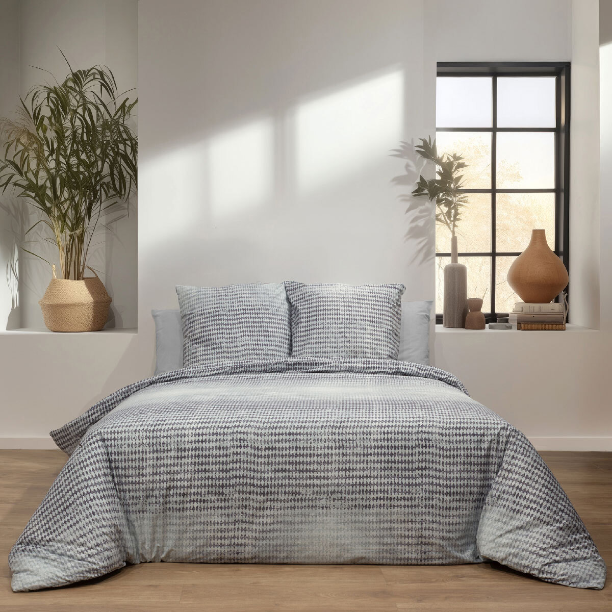 Juego de funda nórdica 240x220 cm + 2 fundas de almohada 65x65 cm - 100% algodón percal - MURIEL -