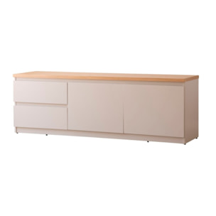 Meuble tv Ellinor -tableau en chêne et panneau mdf-couleur chêne/beige 150 x 50 x 40 cm