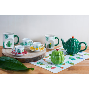 Set 6 Tasses à Café avec Soucoupes Excelsa – Cactus, Porcelaine Multicolore