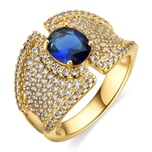 Anillo con Circonita Zafiro acabado oro 18k