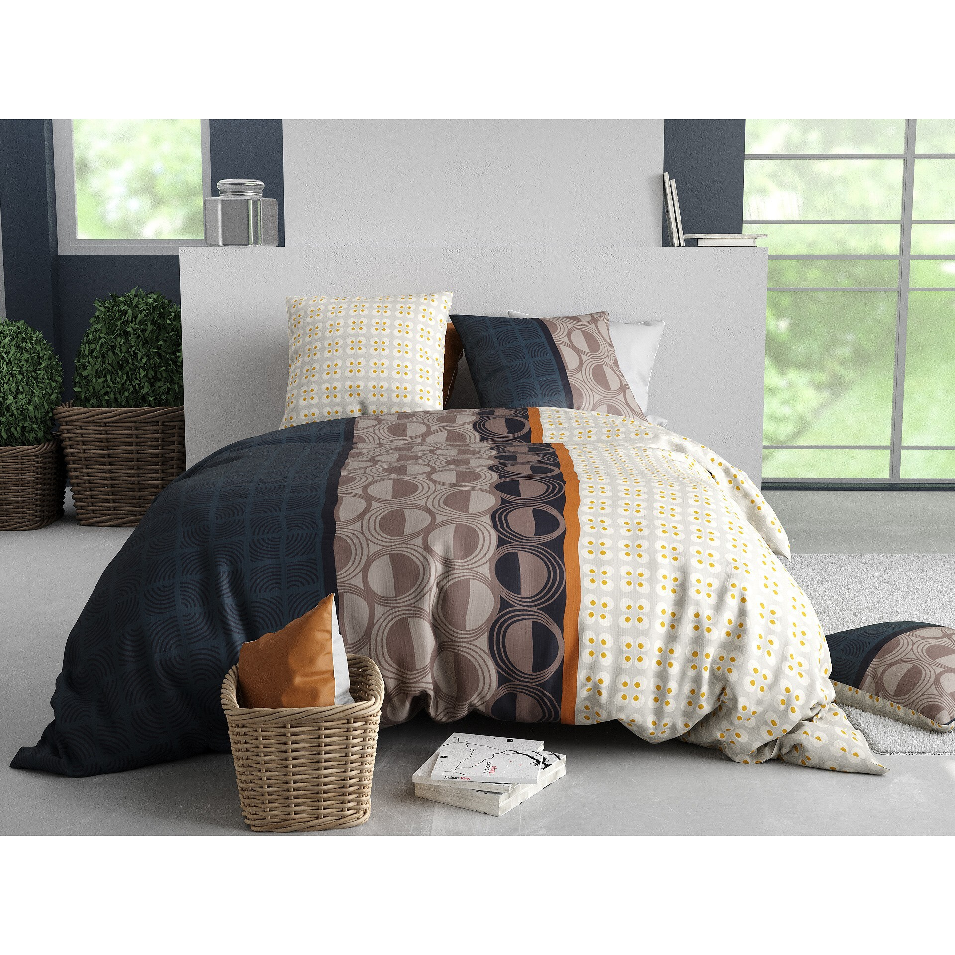 Parure housse de couette 100% coton 57fils + 2 taies Curtis