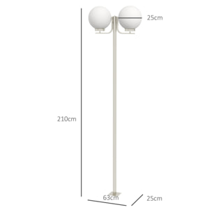 Lampadaire de jardin 2 têtes dim. 63L x 25l x 210H cm acier inox