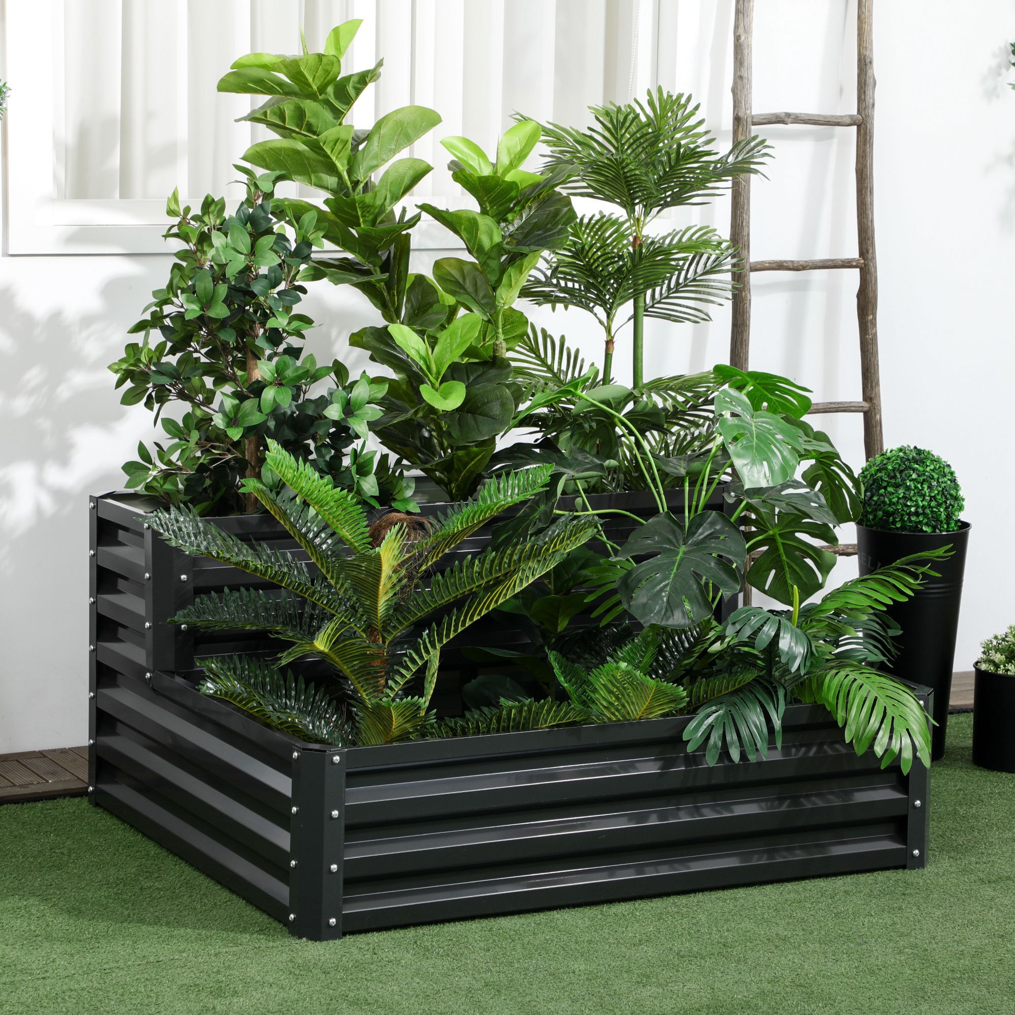 Jardinière carré potager 2 étages dim. 120L x 101l x 58H cm tôle d'acier ondulée gris foncé