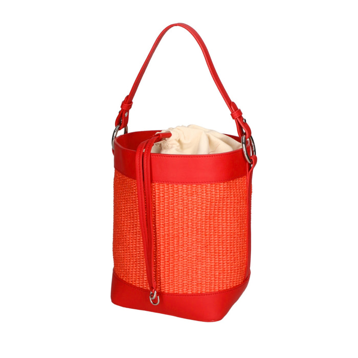 Borsa a secchiello da donna - Modello False - Misto pelle e tessuto - 24.0 x 18.0 x 15.0 cm