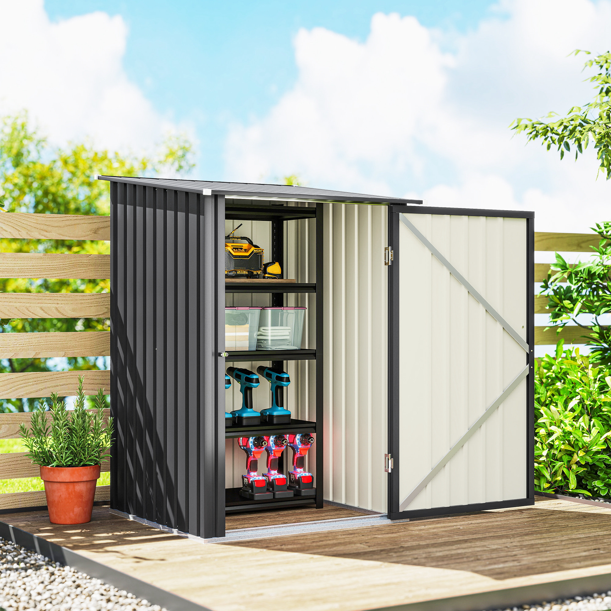 Abri de jardin - cabanon porte verrouillable - dim. 1L x 1,04l x 1,6H m - tôle d'acier ondulée anthracite