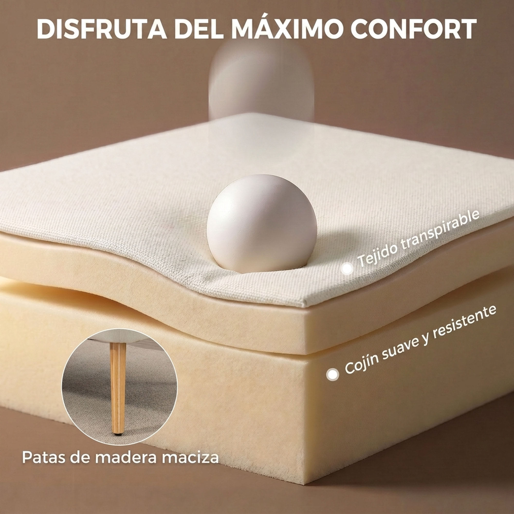 Sofá de 2 Plazas Tapizado en Lino Sintético, Sofá Moderno con Asiento y Respaldo Acolchados, Patas de Madera de Caucho, Carga 220 kg para Dormitorio, Salón, Espacios Pequeños, Blanco Crema