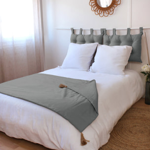 Edredon Panama avec pompons en jute - Gris clair