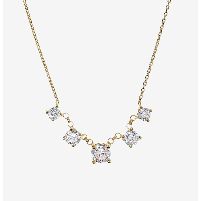 Collana Girocollo in Argento 925 placcato Oro Giallo 18Kt con Ciondoli in Cubic Zirconia