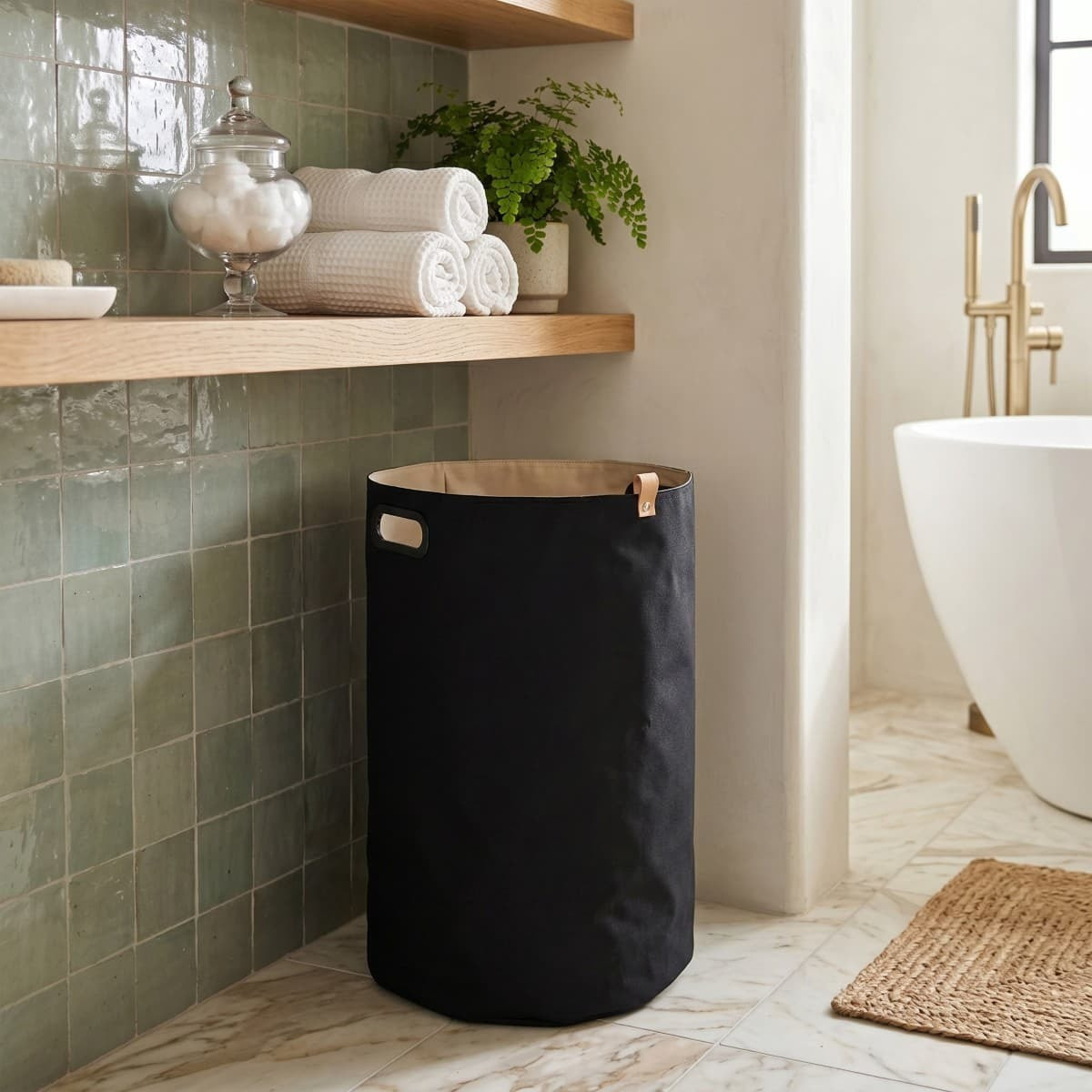 35x60x35 cm panier à linge réversible 73,5 L, polyester, noir/beige (SATDKOSCBE)