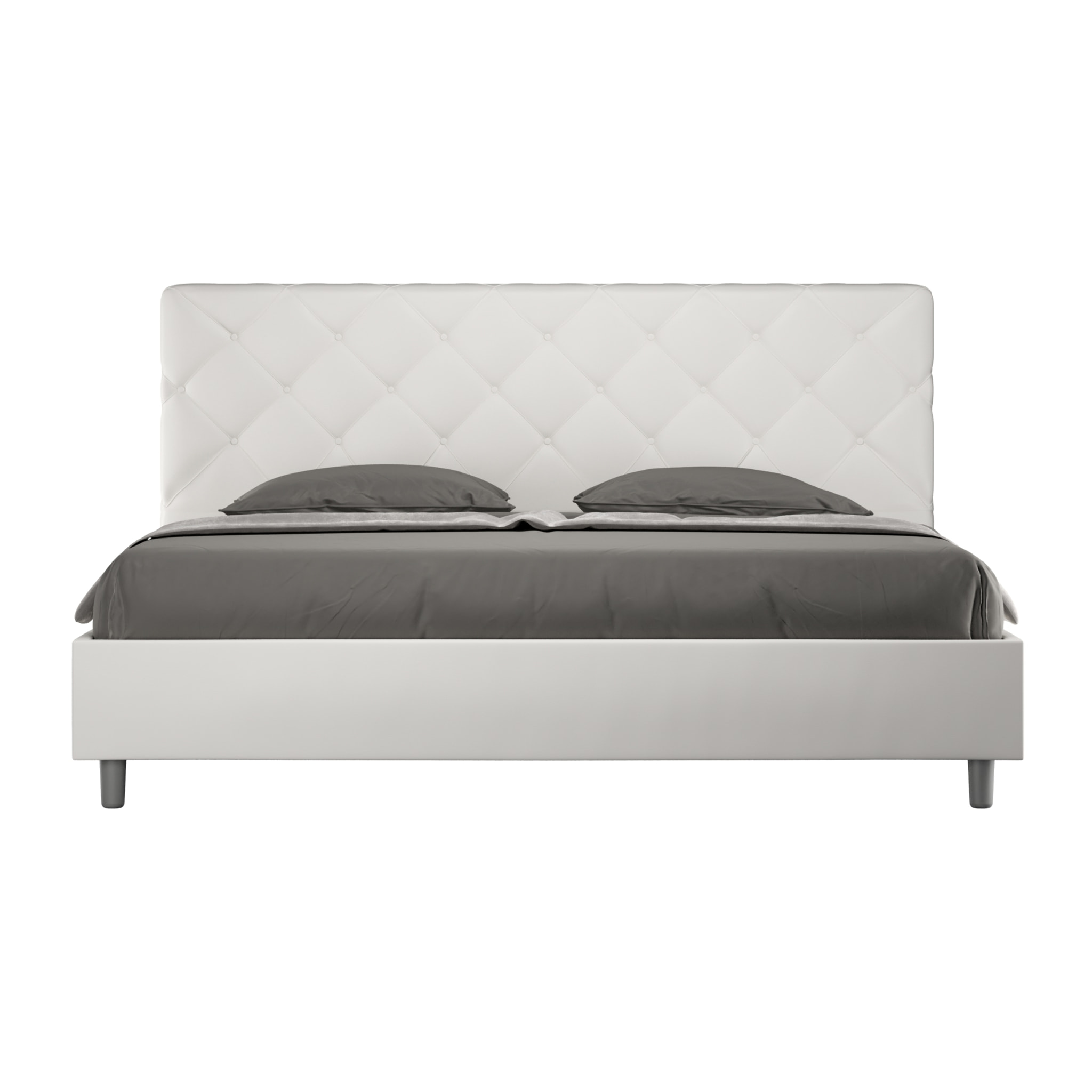 Letto matrimoniale king size contenitore imbottito 200x200 similpelle bianco Priya